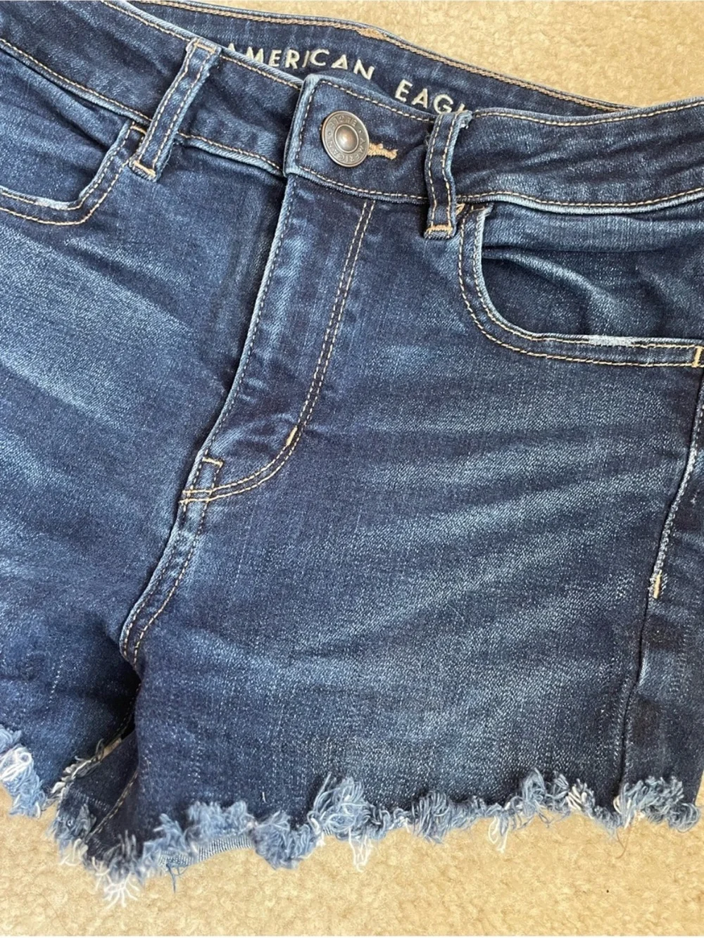 American Eagle Outfitters Indigo Wash Frayed Hem Denim Shorts